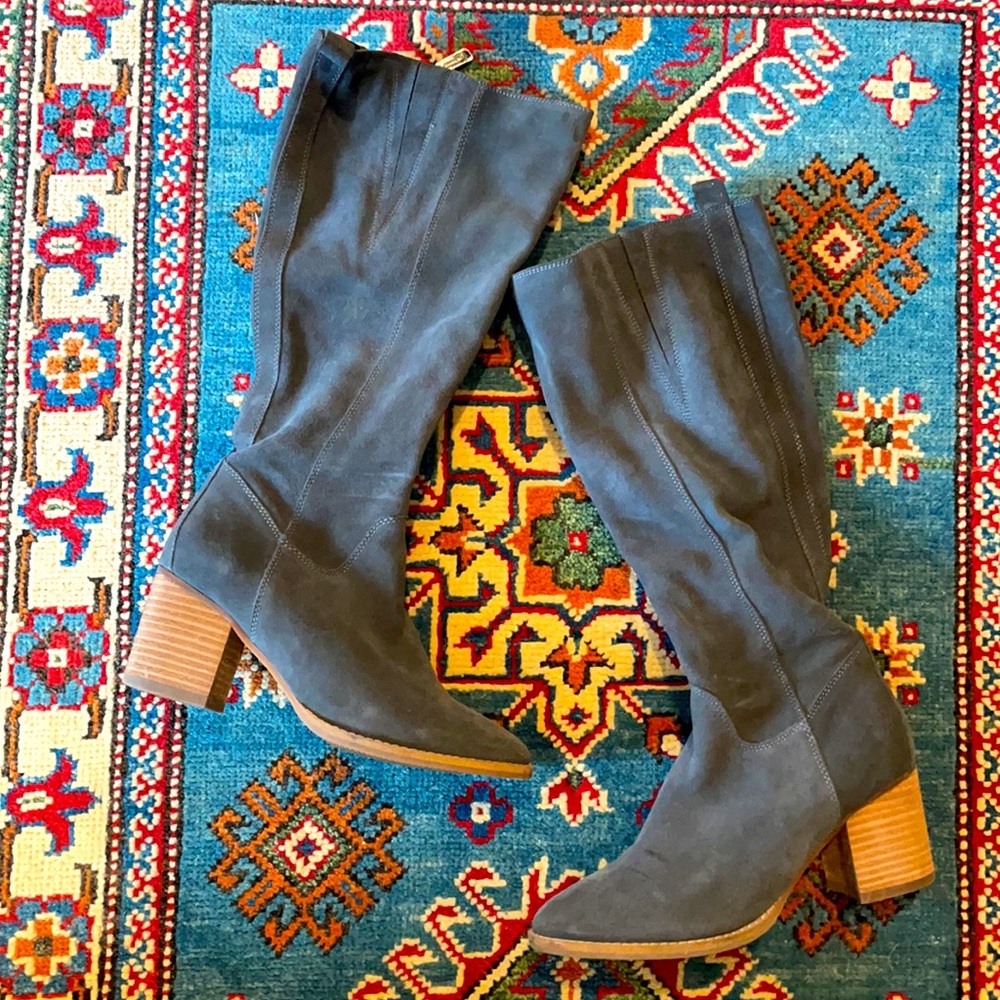 Designer suede knee high boots